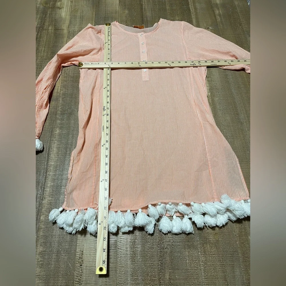 Tory Burch Peach Striped Button Down swim cover up dress with Tassels